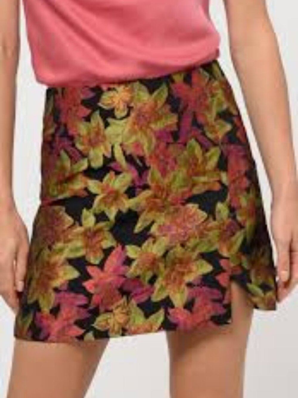 Greyline Tania Floral Jacquard Mini Skirt L Modern Feminine Bold Tailored Party